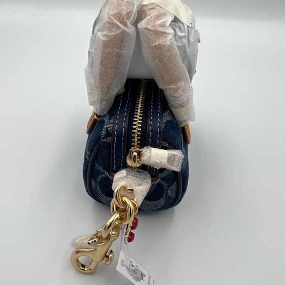 NWT COACH Mini Rowan Bag Charm In Signature Denim - Picture 2 of 5